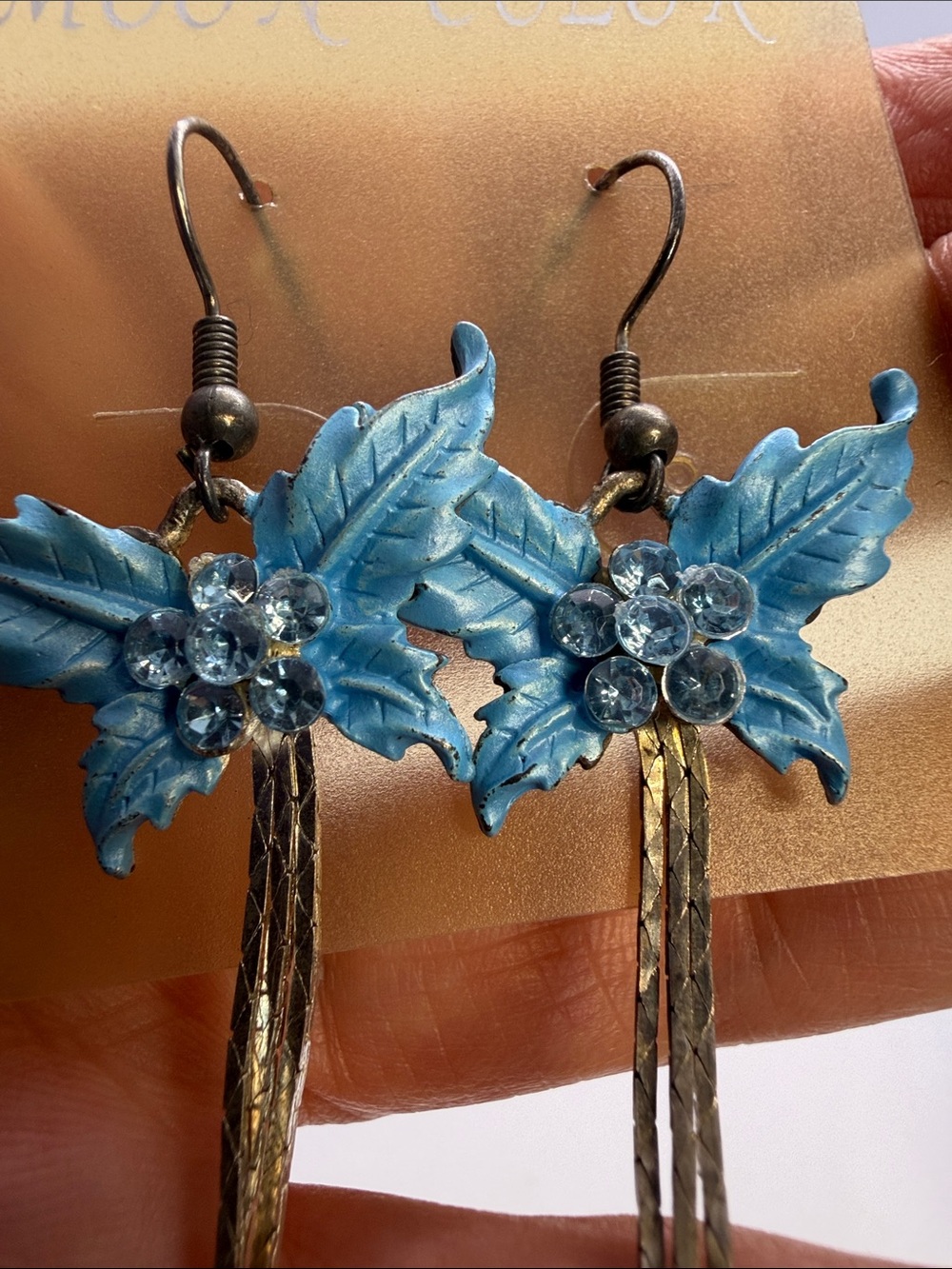 Moon Color Blue Butterfly Dangle Earrings new but super old ! - Picture 2 of 7
